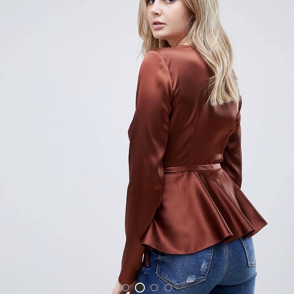 ASOS Tall wrap peplum blouse in satin - Picture 2 of 4
